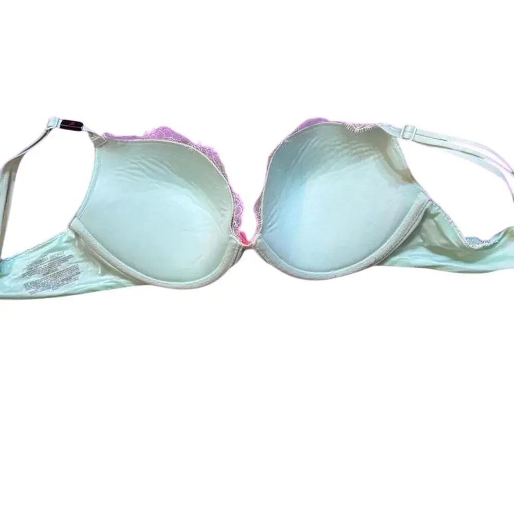NEW 2013 Victoria's Secret Mint Green Pastel Lace Plunge Bra Bow Coquette 36C